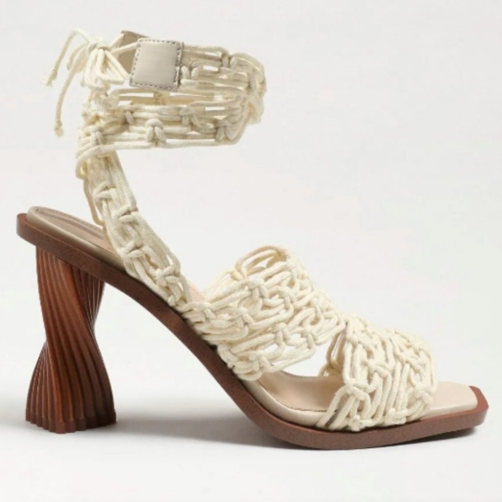 Sam Edelman Cream Braided Ankle-Tie Heels - Picture 4 of 15